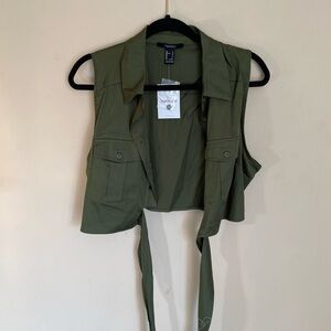 Forever 21 Olive Green Vest with Tie Detail